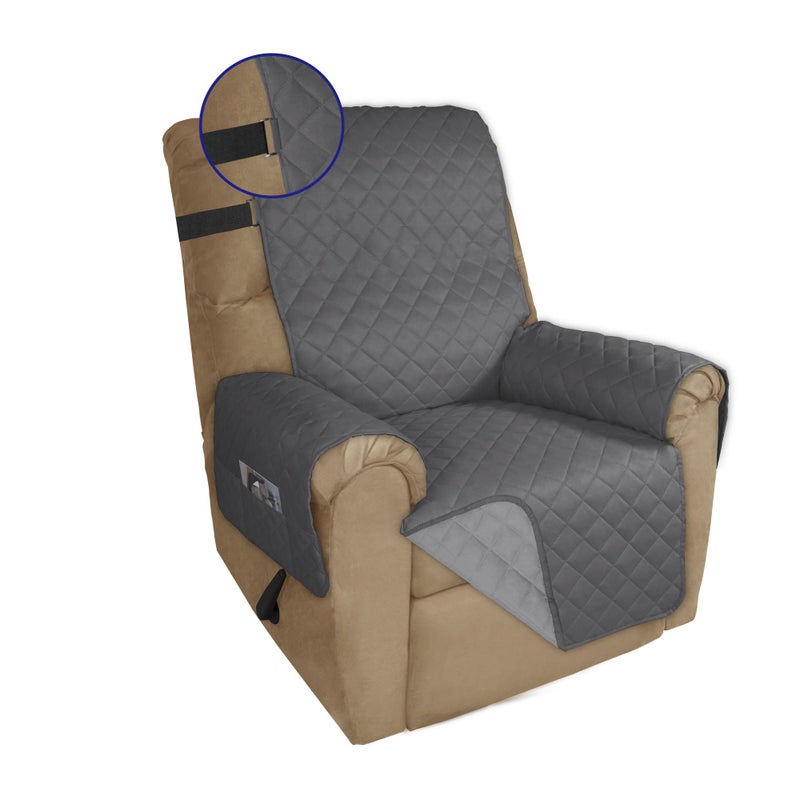 PureFit Reversible Sofa Cover Water Resistant Recliner Couch Cover Machine Washable Furniture Cover with Adjustable Strap for Dogs Pets Recliner GrayLight Gray