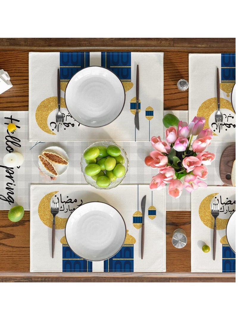 جنرال 4 قطع عيد مبارك مائدة الطعام حصيرة رمضان كريم مائدة الطعام الديكور ضوء النجوم مجموعة الديكور رمضان  - Image 4