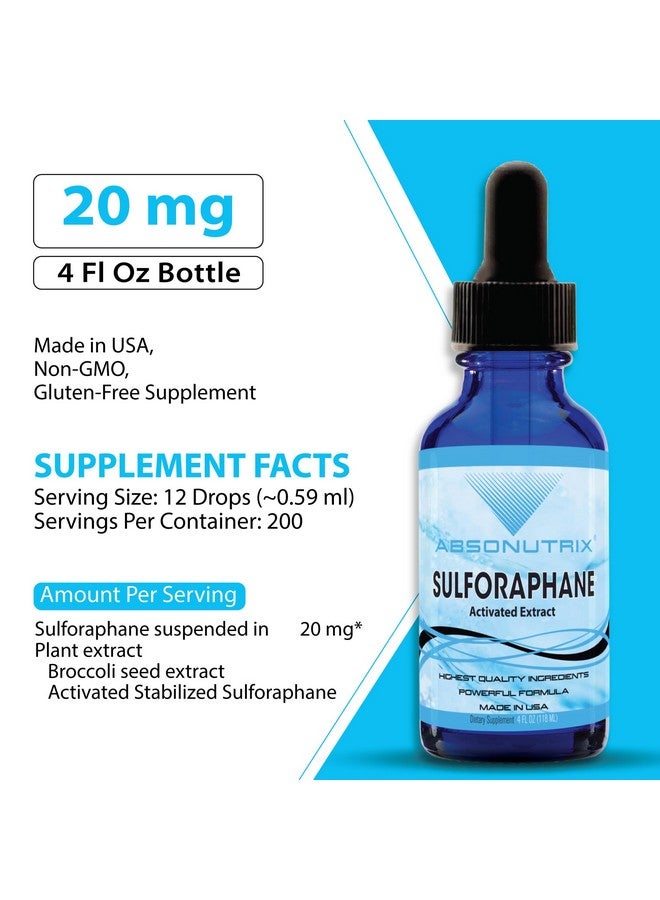 Absonutrix Activated and Stabilized Sulforaphane, 20 mg, 200 Servings, Helps Cognitive Function, Helps Slow Down Aging, Third Party Tested, Easy Absorption, GMP-Certified, Non-GMO, Made in USA, - Image 2