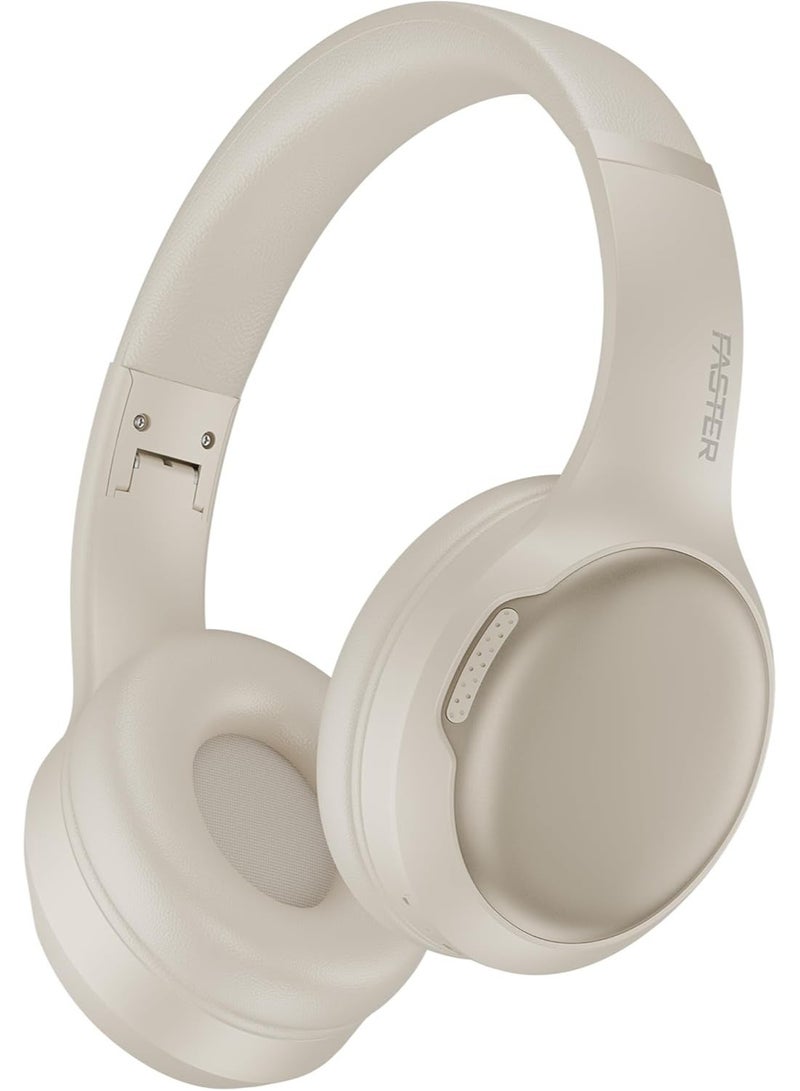 Faster S5-Pro ANC+ENC Wireless Over-Ear Headphones, Bluetooth 6.0+EDR, Low Latency Music Gaming, 3EQ Sound, Voice Assistant, 40mm Drivers, 61H Playtime, Adjustable Headband (Beige) - Image 1