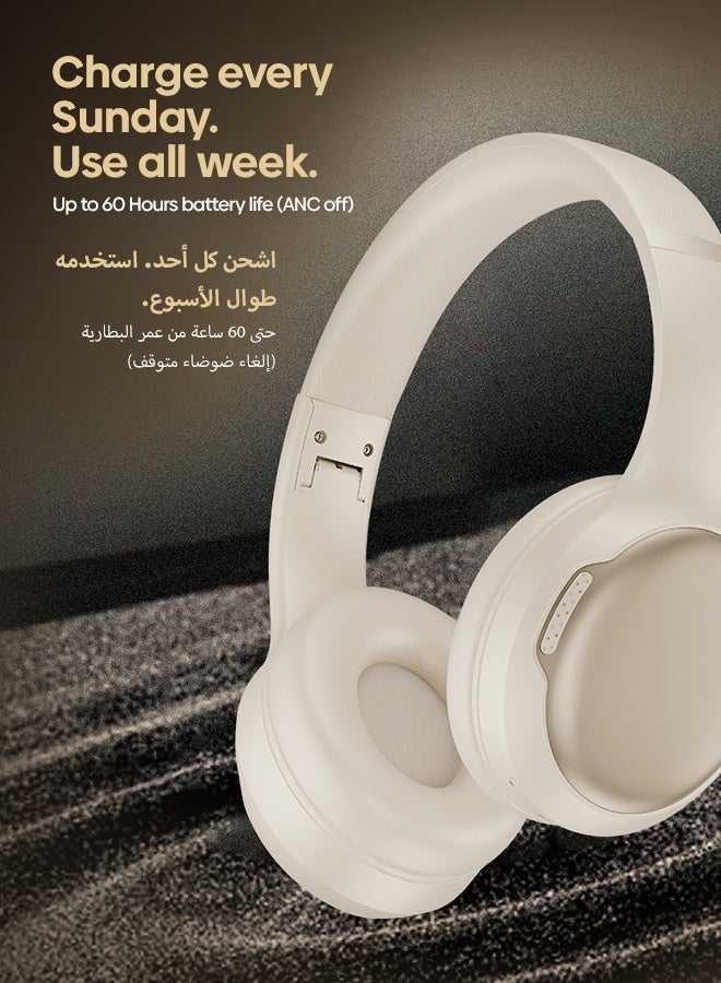 Faster S5-Pro ANC+ENC Wireless Over-Ear Headphones, Bluetooth 6.0+EDR, Low Latency Music Gaming, 3EQ Sound, Voice Assistant, 40mm Drivers, 61H Playtime, Adjustable Headband (Beige) - Image 3