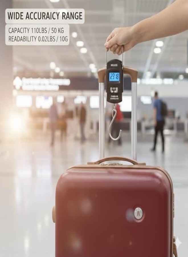 MELVIS ميزان أمتعة رقمي من ميلفيس، عالي الدقة، سعة 50 كجم/110 رطل، ميزان إلكتروني محمول باليد مزود بشاشة LCD بإضاءة خلفية، مناسب للحقائب والسفر والصيد والاستخدام المنزلي - Image 5