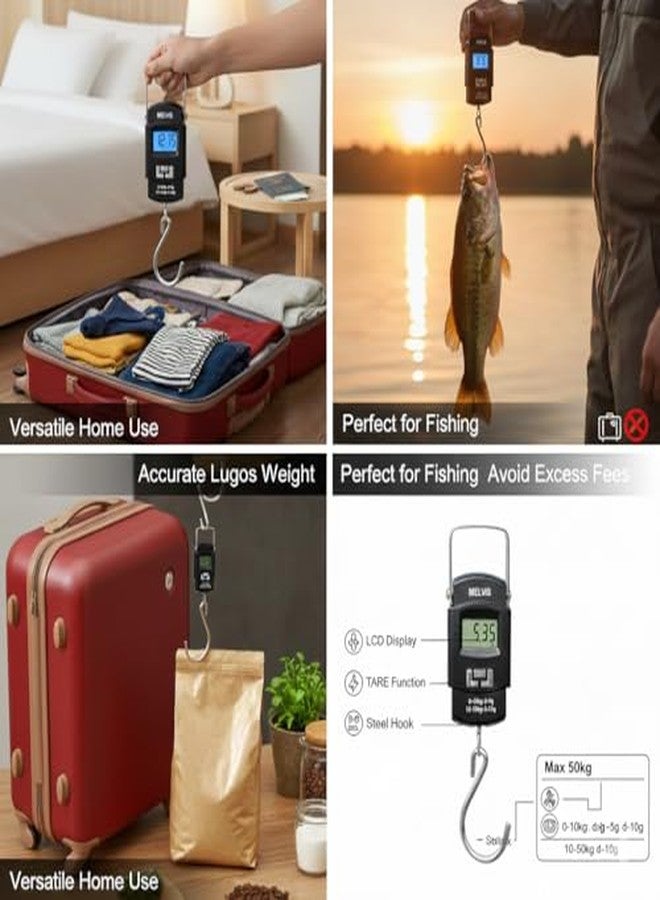 MELVIS ميزان أمتعة رقمي من ميلفيس، عالي الدقة، سعة 50 كجم/110 رطل، ميزان إلكتروني محمول باليد مزود بشاشة LCD بإضاءة خلفية، مناسب للحقائب والسفر والصيد والاستخدام المنزلي - Image 3
