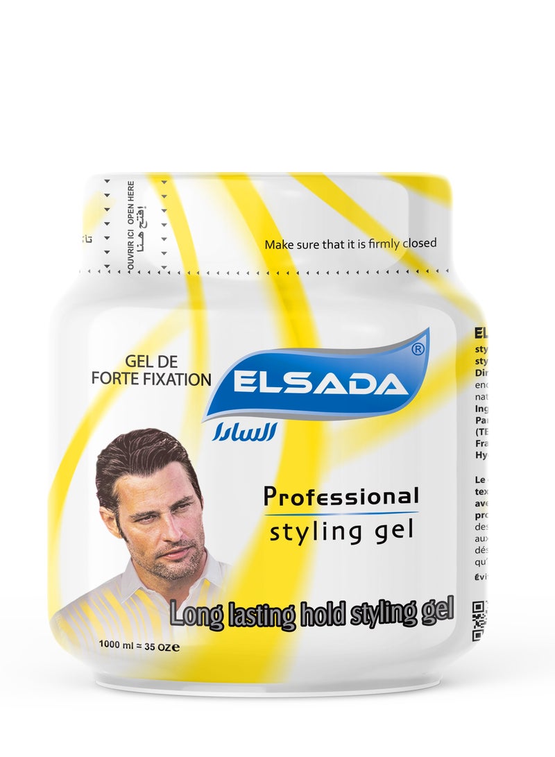 EL SADA Long Lasting Hair Styling Gel: Premium Hold and Shine in a 1-Liter Yellow Bottle