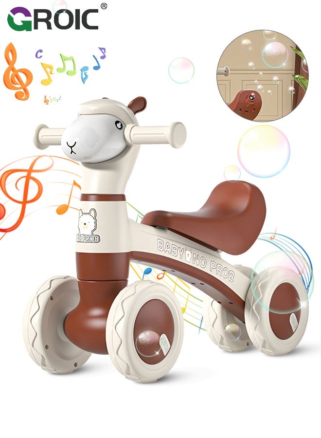 GROIC Baby Balance Bike with Bubble Machine,Mini Bike No Pedal Bike,Four-wheeled Balance Bike,Baby Bike Toys with Music & Light, Bike to Train Baby from Standing to Running - Image 1