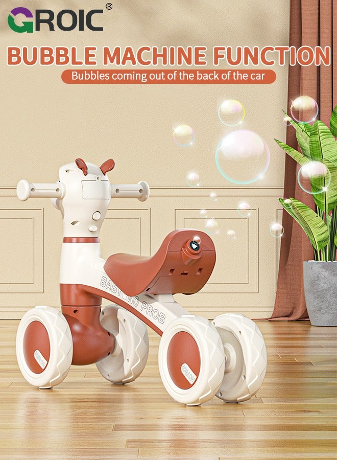 GROIC Baby Balance Bike with Bubble Machine,Mini Bike No Pedal Bike,Four-wheeled Balance Bike,Baby Bike Toys with Music & Light, Bike to Train Baby from Standing to Running - Image 4