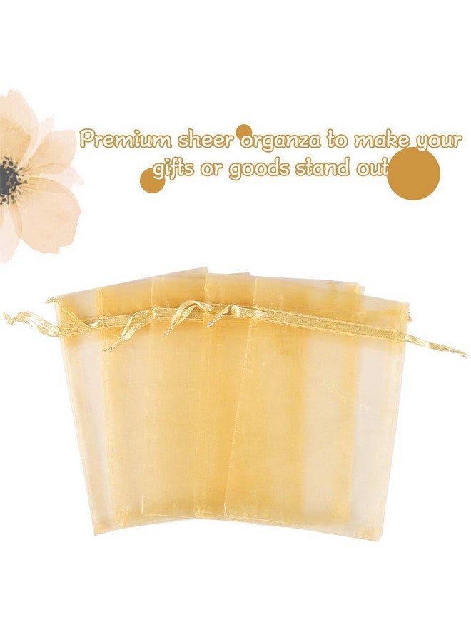 HRX Package 100pcs Gold Organza Gift Bags, 4 x 6 inch Candy Mesh Drawstring Favor Bags Jewelry Pouches for Christmas Wedding Party - Image 1