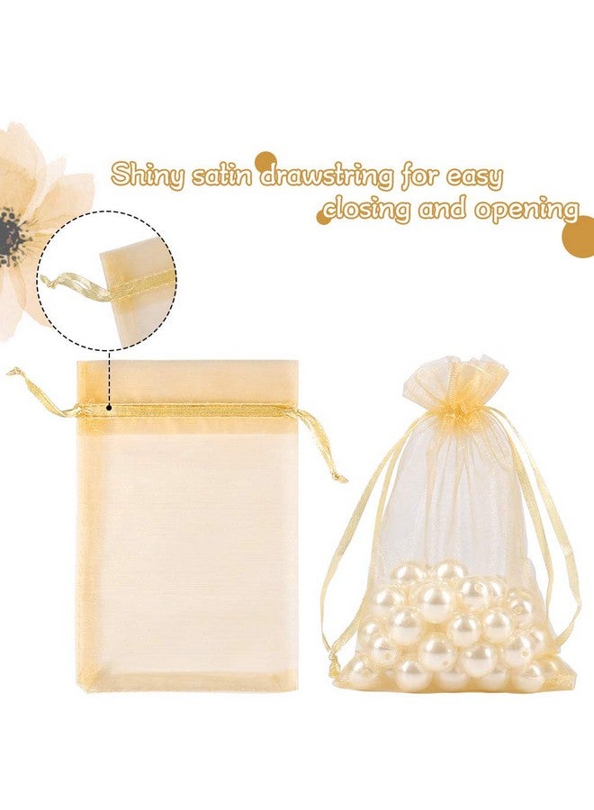 HRX Package 100pcs Gold Organza Gift Bags, 4 x 6 inch Candy Mesh Drawstring Favor Bags Jewelry Pouches for Christmas Wedding Party - Image 2