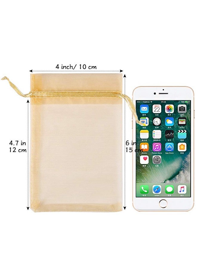 HRX Package 100pcs Gold Organza Gift Bags, 4 x 6 inch Candy Mesh Drawstring Favor Bags Jewelry Pouches for Christmas Wedding Party - Image 3