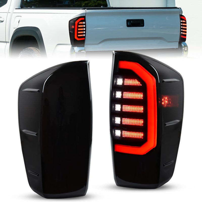 أضواء خلفية LED من KEWISAUTO لسيارة تويوتا تاكوما 2016-2023، أضواء خلفية LED مدخنة سوداء محدثة، مصابيح فرامل خلفية، مصابيح إضاءة موقف، مصابيح خلفية لسيارة تويوتا تاكوما 2016-2023، 2 قطعة، جانب السائق والراكب