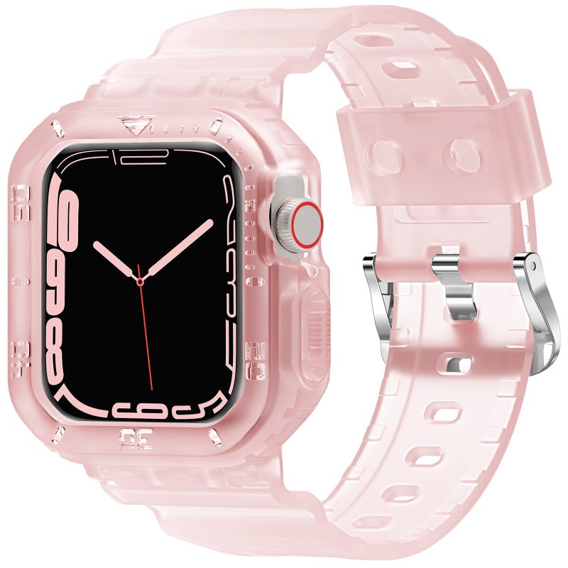 DABAOZA Compatible for Clear Apple Watch Band 44mm 45mm 42mm, Matte Frosted Jelly Crystal Women Men TPU Sport Strap for iWatch Ultra 3 2 Series 11 10 9 8 7 6 5 4 SE 3 2 1 (45/44/42, Frosted Pink) - Image 1