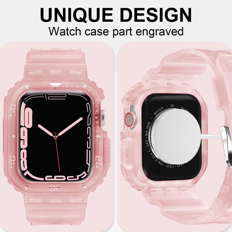DABAOZA Compatible for Clear Apple Watch Band 44mm 45mm 42mm, Matte Frosted Jelly Crystal Women Men TPU Sport Strap for iWatch Ultra 3 2 Series 11 10 9 8 7 6 5 4 SE 3 2 1 (45/44/42, Frosted Pink) - Image 3