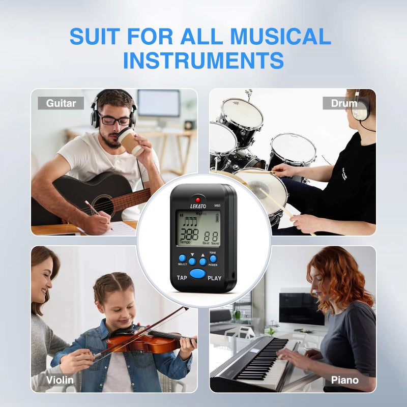 LEKATO Digital Metronome, Rechargeable LCD Electronic Mini Metronome, Human Voice, Clip on,10 Beat Sounds, Volume Adjustable, Portable M65 Metronome for Piano, Guitar, Flute, Violin, Drum (black) - Image 5