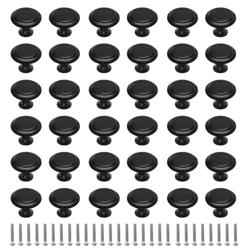 PHITUODA 36 Pack Round Cabinet Knobs 105 Inch Drawer Pulls with Screws for Kitchen Cabinet Knobs Dresser and Door Handles Knob Black - Image 1