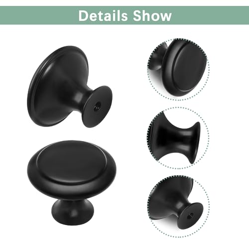 PHITUODA 36 Pack Round Cabinet Knobs 105 Inch Drawer Pulls with Screws for Kitchen Cabinet Knobs Dresser and Door Handles Knob Black - Image 3