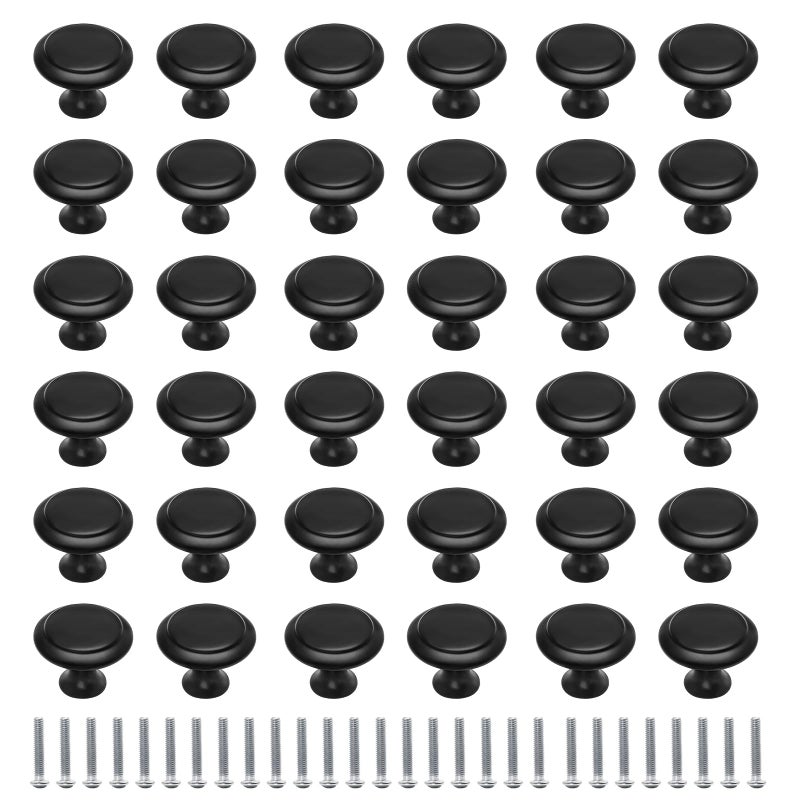 PHITUODA 36 Pack Round Cabinet Knobs 105 Inch Drawer Pulls with Screws for Kitchen Cabinet Knobs Dresser and Door Handles Knob Black - Image 2