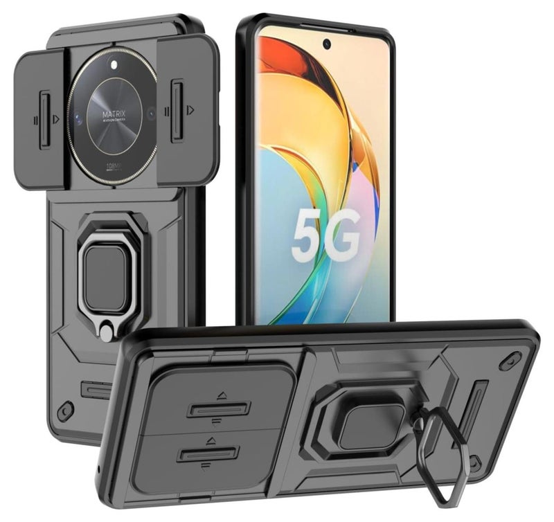 Slide Camera Phone Case Honor X9b 5G Cover Luxury Armor PC Shockproof Metal Ring Stand Protective Back Cover  X9b 5G /X50 5G - Image 1