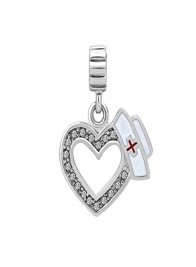 KunBead Love Heart Nurse Hat Cross Dangle Charms Beads Compatible with Pandora Bracelets - Image 2