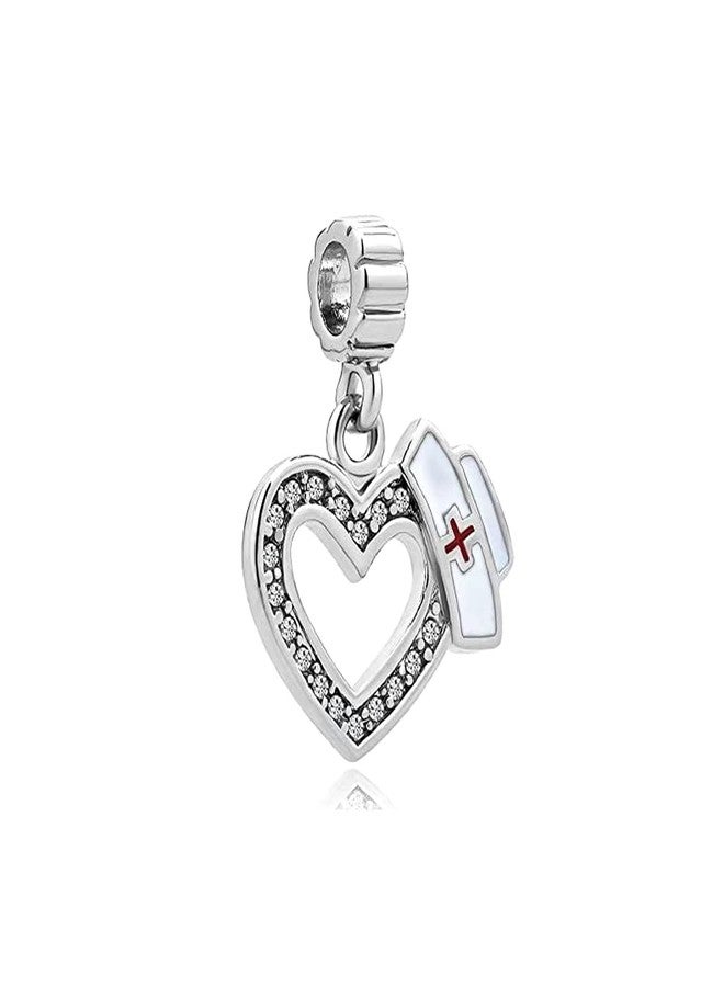 KunBead Love Heart Nurse Hat Cross Dangle Charms Beads Compatible with Pandora Bracelets - Image 1