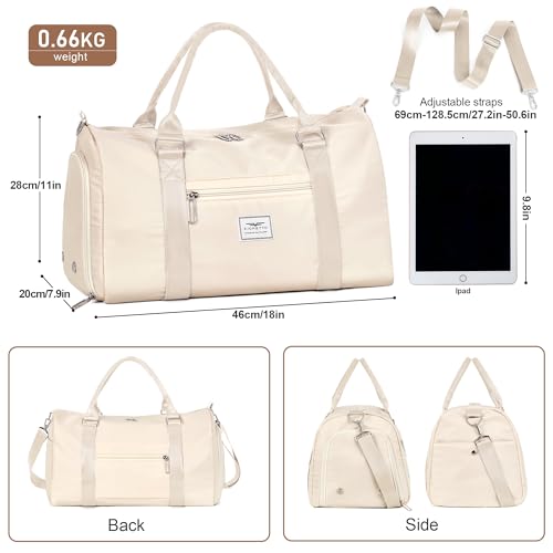 FIORETTO Womens Gym Tote Duffle Bag with Wet Pocket & Shoe Compartment, Sports Duffel Overnight Weekender Hospital Workout Carry on Bag for Girls, Ideal for Travel, Swimming, Dance, Ballet Beige - Image 3