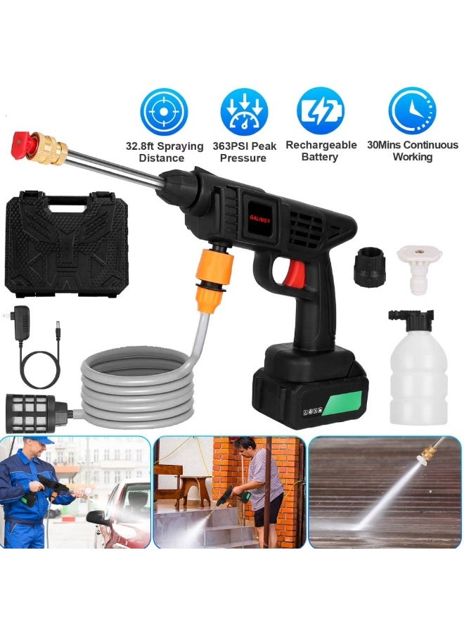 HYX 1Pc Cordless Pressure Washer Portable Electric Power Washer High Pressure Water Sprayer 363PSI Car Washer Cleaner with 12000mAh Rechargeable Battery and Charger 2 Nozzles - Image 1