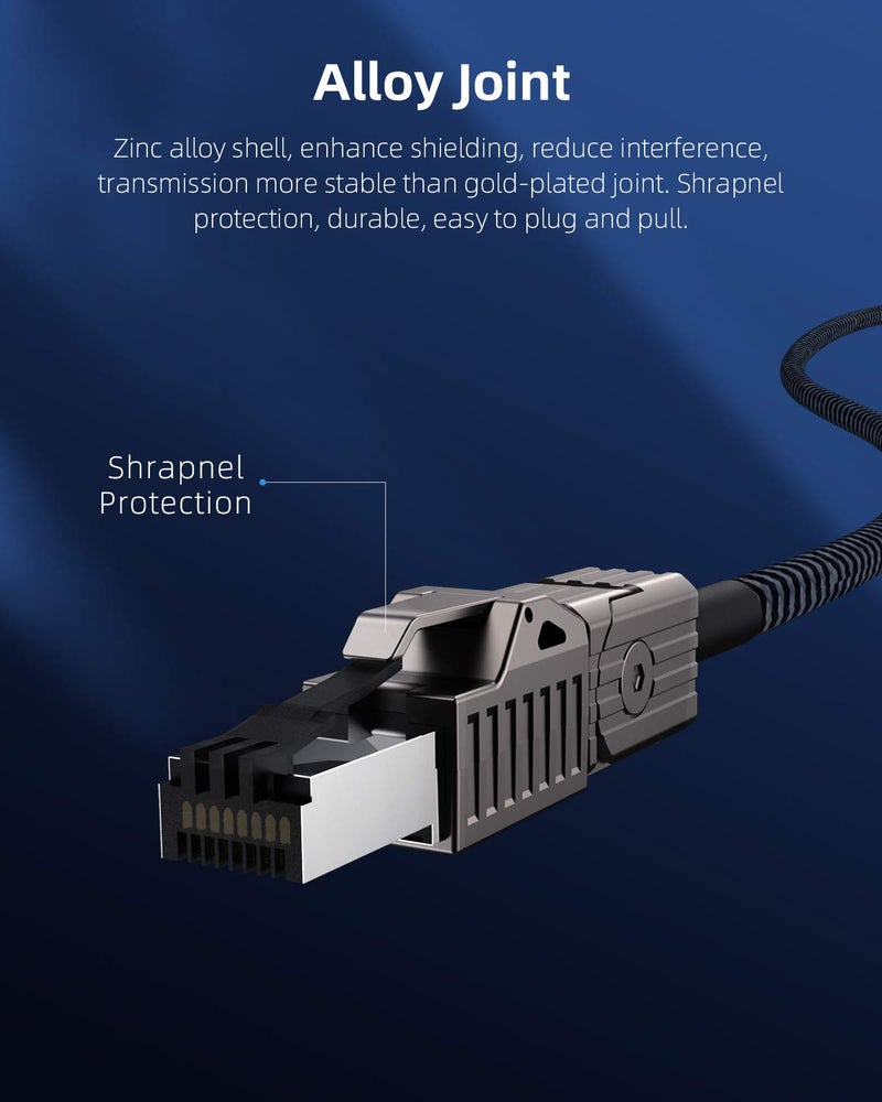 Hagibis CAT8 Ethernet Cable, Hagibis 360Â° LAN Network Cable with Zinc Alloy RJ45, Braided 24AWG 40Gbps 2000Mhz Patch Cord High Speed for Gaming, PS4, Xbox, Modem, Router, PC, Laptop - Image 4