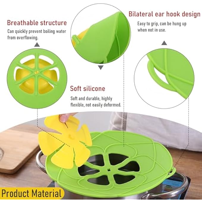 nalaina 2 Pcs Spill Stopper Lid Cover Boil Over Silicone Lids Boil Safeguard Lid Cover Multifunction Heat Resistant Splatter Lid For Pots Pans Skillets Cooking Kitchen ToolGreen And Red - Image 4
