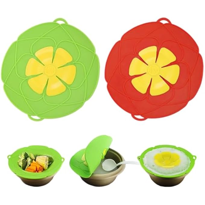 nalaina 2 Pcs Spill Stopper Lid Cover Boil Over Silicone Lids Boil Safeguard Lid Cover Multifunction Heat Resistant Splatter Lid For Pots Pans Skillets Cooking Kitchen ToolGreen And Red - Image 1