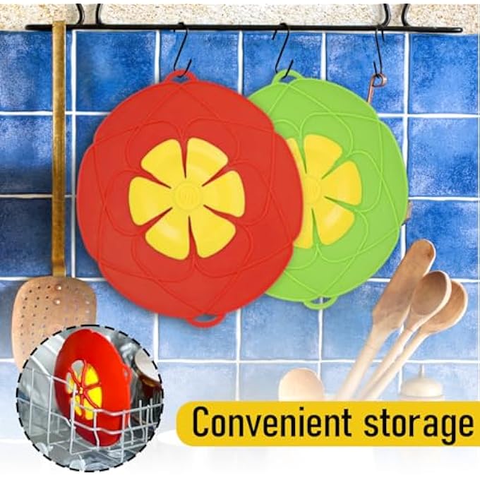nalaina 2 Pcs Spill Stopper Lid Cover Boil Over Silicone Lids Boil Safeguard Lid Cover Multifunction Heat Resistant Splatter Lid For Pots Pans Skillets Cooking Kitchen ToolGreen And Red - Image 5