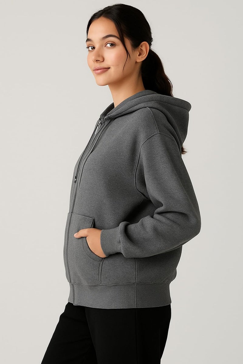 ADBUCKS Women's Oversized Winter Jacket Sweatshirts Casual Drawstring Clothes Zip Up Hoodie with Front Pocket Ii Womens Hoodies Ii (in, Alpha, 5XL, Dark Grey) - Image 2