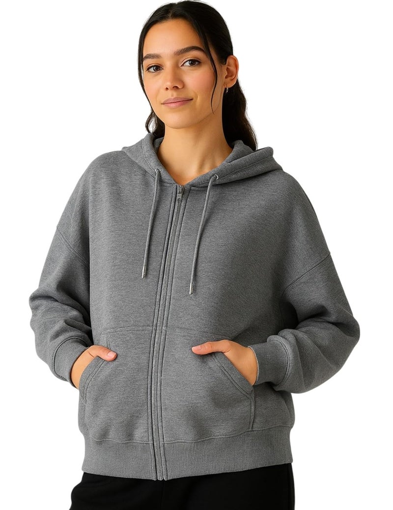 ADBUCKS Women's Oversized Winter Jacket Sweatshirts Casual Drawstring Clothes Zip Up Hoodie with Front Pocket Ii Womens Hoodies Ii (in, Alpha, 5XL, Dark Grey) - Image 5