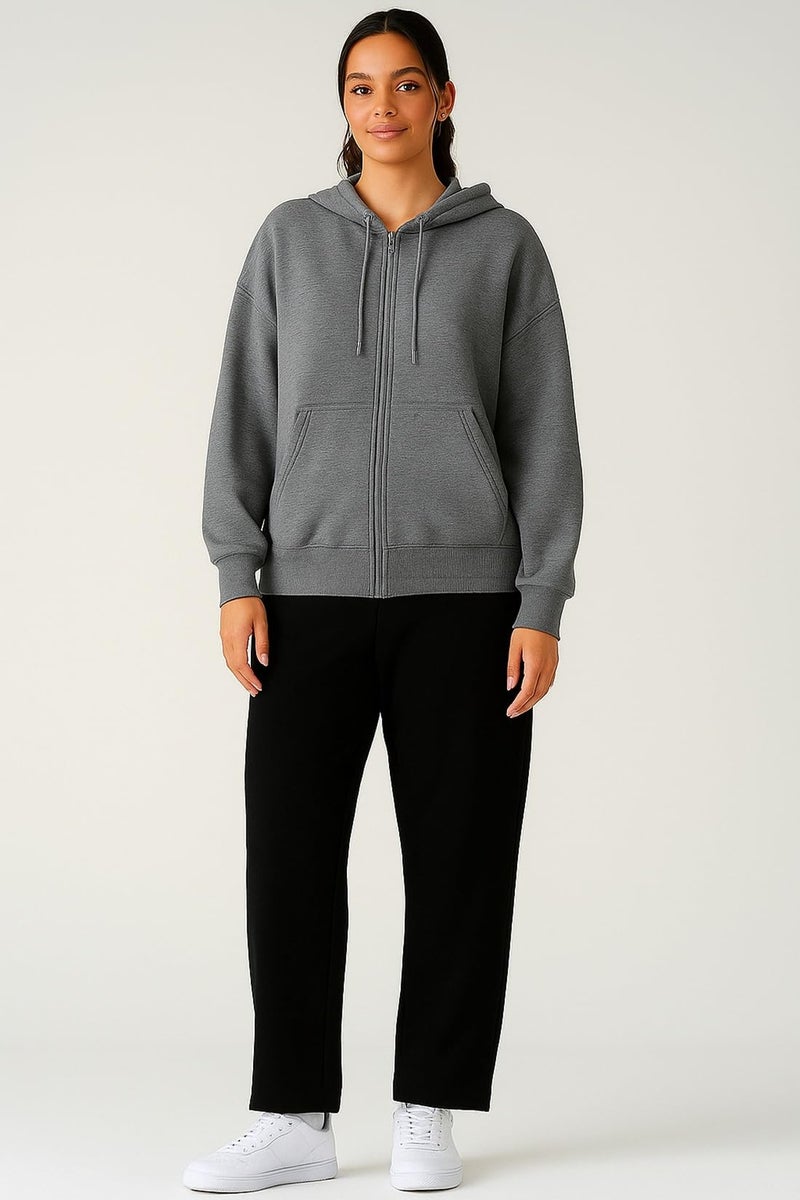 ADBUCKS Women's Oversized Winter Jacket Sweatshirts Casual Drawstring Clothes Zip Up Hoodie with Front Pocket Ii Womens Hoodies Ii (in, Alpha, 5XL, Dark Grey) - Image 3