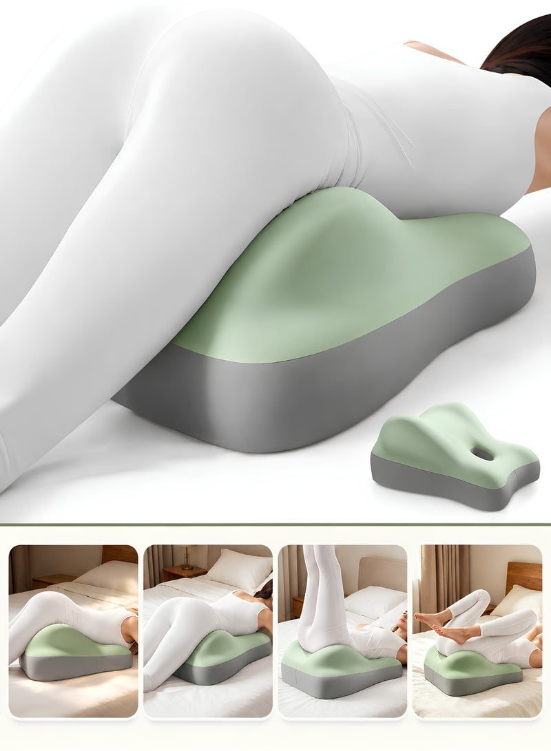 MOMENT Ergonomic Memory Foam Wedge Pillow for Lumbar & Back Support, Hip and Leg Elevation, Multipurpose Bed Cushion for Sitting, Lying & Pregnancy – Green/Grey - Image 1