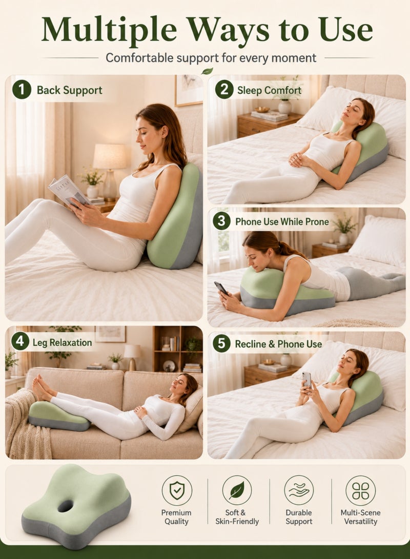 MOMENT Ergonomic Memory Foam Wedge Pillow for Lumbar & Back Support, Hip and Leg Elevation, Multipurpose Bed Cushion for Sitting, Lying & Pregnancy – Green/Grey - Image 2