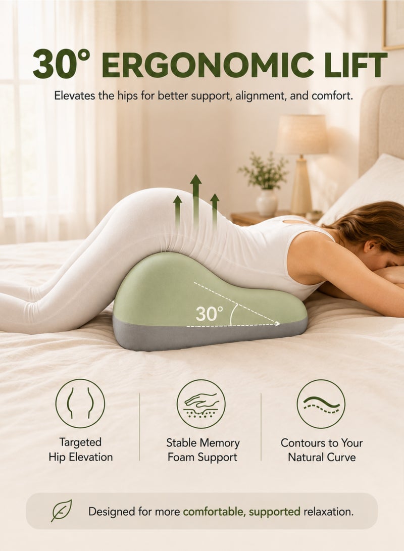 MOMENT Ergonomic Memory Foam Wedge Pillow for Lumbar & Back Support, Hip and Leg Elevation, Multipurpose Bed Cushion for Sitting, Lying & Pregnancy – Green/Grey - Image 3