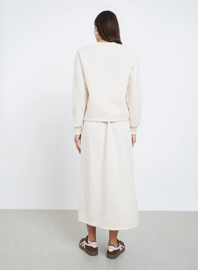 Styli  Cream Round Neck Sweatshirt and Skirt Co-ords for Women | Best Price UAE