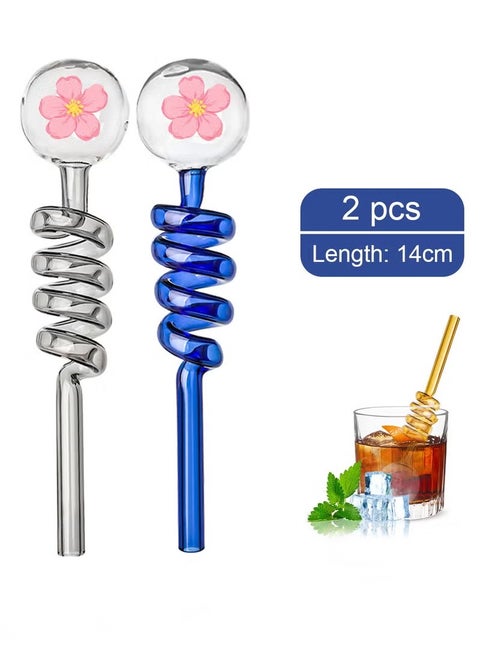 2pcs Premium Heat Resistant Glass Straw High Borosilicate Materia for Long lasting Use(Random Color)
