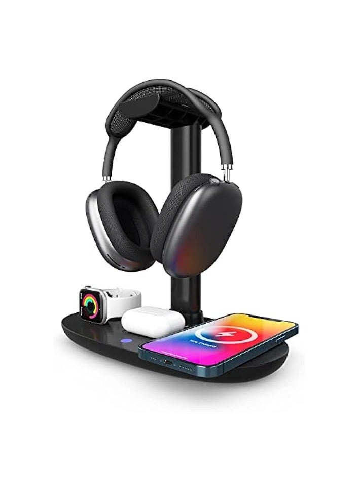 erorex Headphone Stand with Wireless Charger,4 in 1 Fast Wireless Charging Station - Image 1