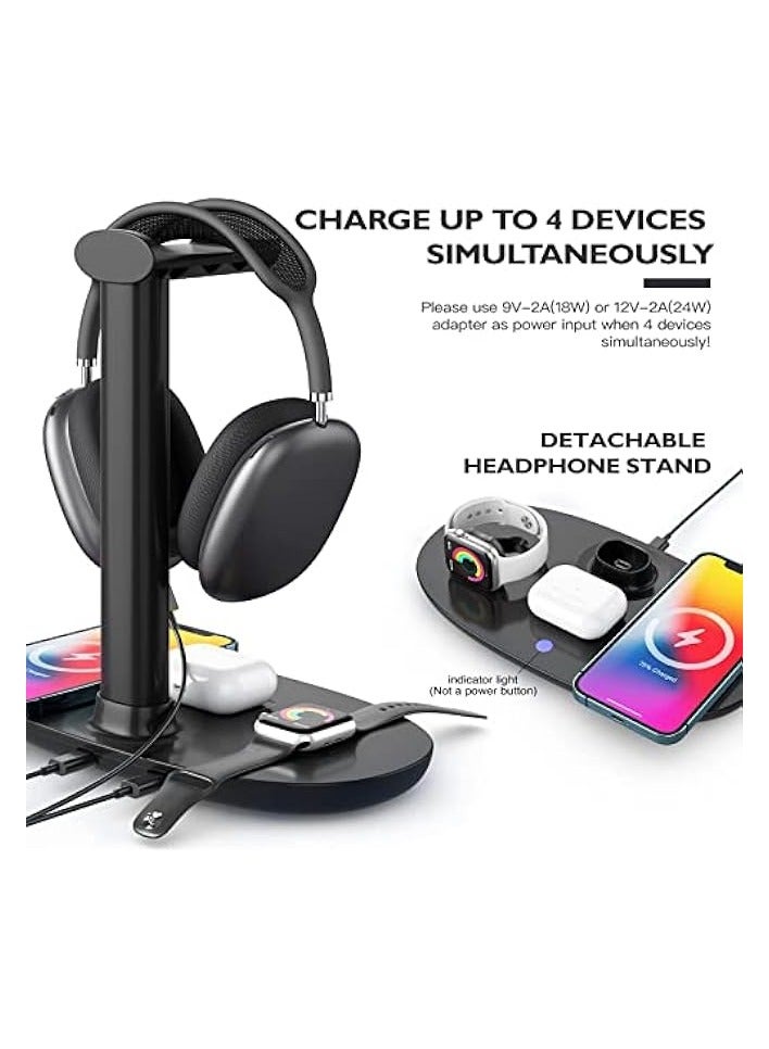 erorex Headphone Stand with Wireless Charger,4 in 1 Fast Wireless Charging Station - Image 2