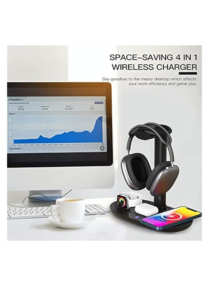 erorex Headphone Stand with Wireless Charger,4 in 1 Fast Wireless Charging Station - Image 3