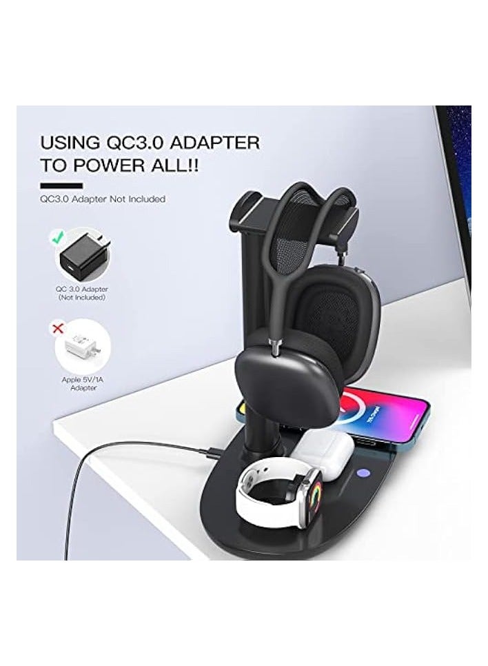 erorex Headphone Stand with Wireless Charger,4 in 1 Fast Wireless Charging Station - Image 5