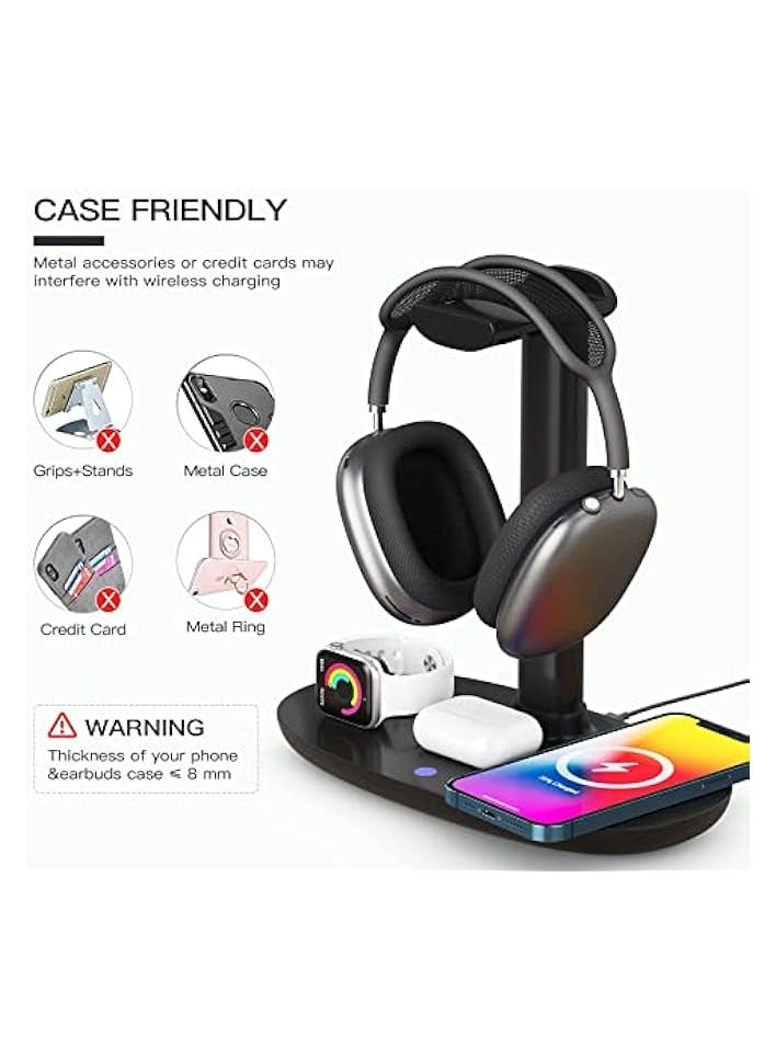erorex Headphone Stand with Wireless Charger,4 in 1 Fast Wireless Charging Station - Image 4