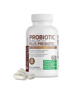 Bronson Probiotic 50 Billion CFU + Prebiotic with Apple Polyphenols & Pineapple Fruit Extract for Women & Men Non-GMO, 60 Vegetarian Capsules