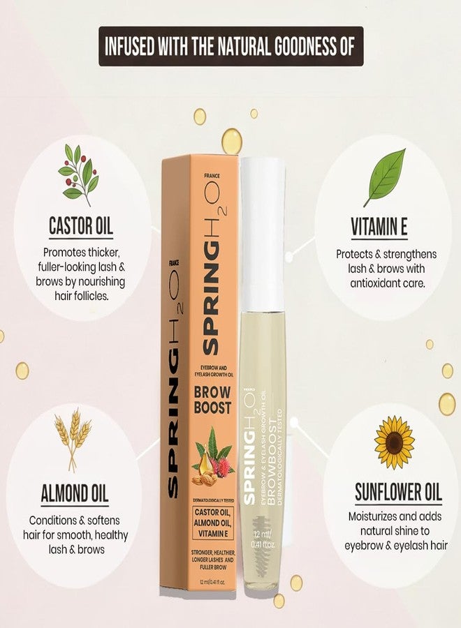 Spring H2O BrowBoost Eyebrow & Eyelash Growth Oil | Enriched with Castor Oil, Almond Oil & Vitamin E | Promotes Thicker, Longer & Fuller Lashes & Brows | Nourishing & Strengthening oil - 12 ml - Image 3