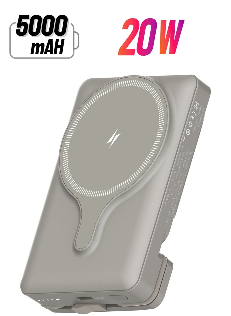 Powerology - 5000mAh Power Bank MagSafe Charging Air-Vent Mount/ 20W Power Delivery- Titanium - Image 1