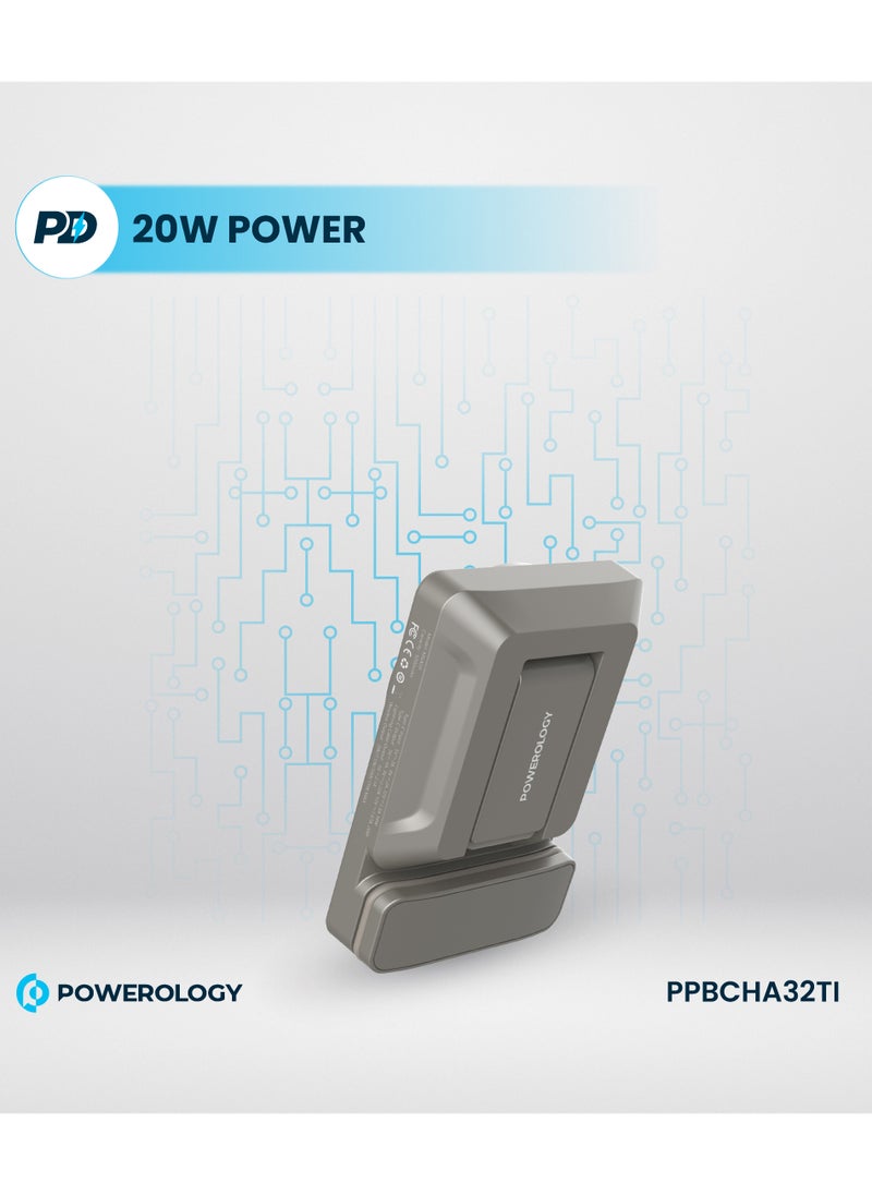 Powerology - 5000mAh Power Bank MagSafe Charging Air-Vent Mount/ 20W Power Delivery- Titanium - Image 1