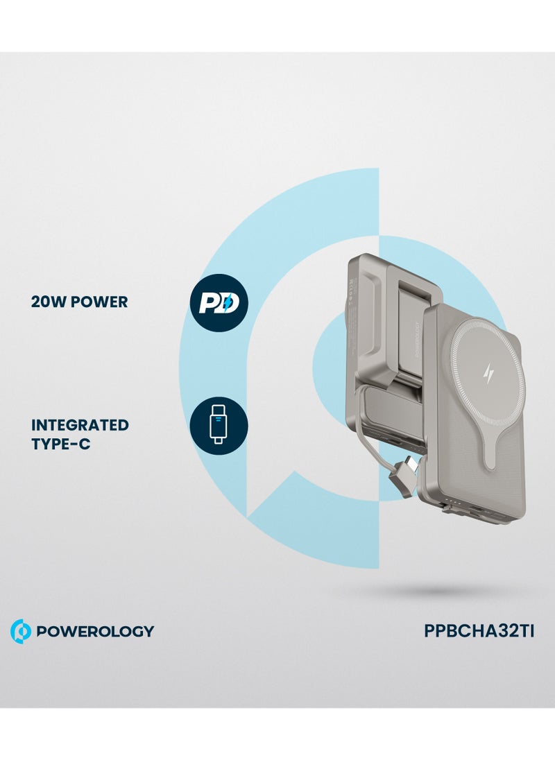 Powerology - 5000mAh Power Bank MagSafe Charging Air-Vent Mount/ 20W Power Delivery- Titanium - Image 1