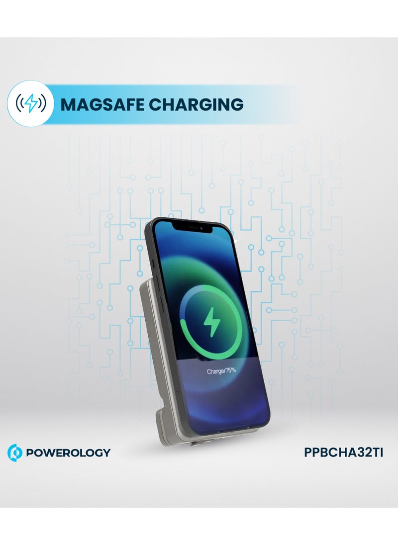 Powerology - 5000mAh Power Bank MagSafe Charging Air-Vent Mount/ 20W Power Delivery- Titanium - Image 1
