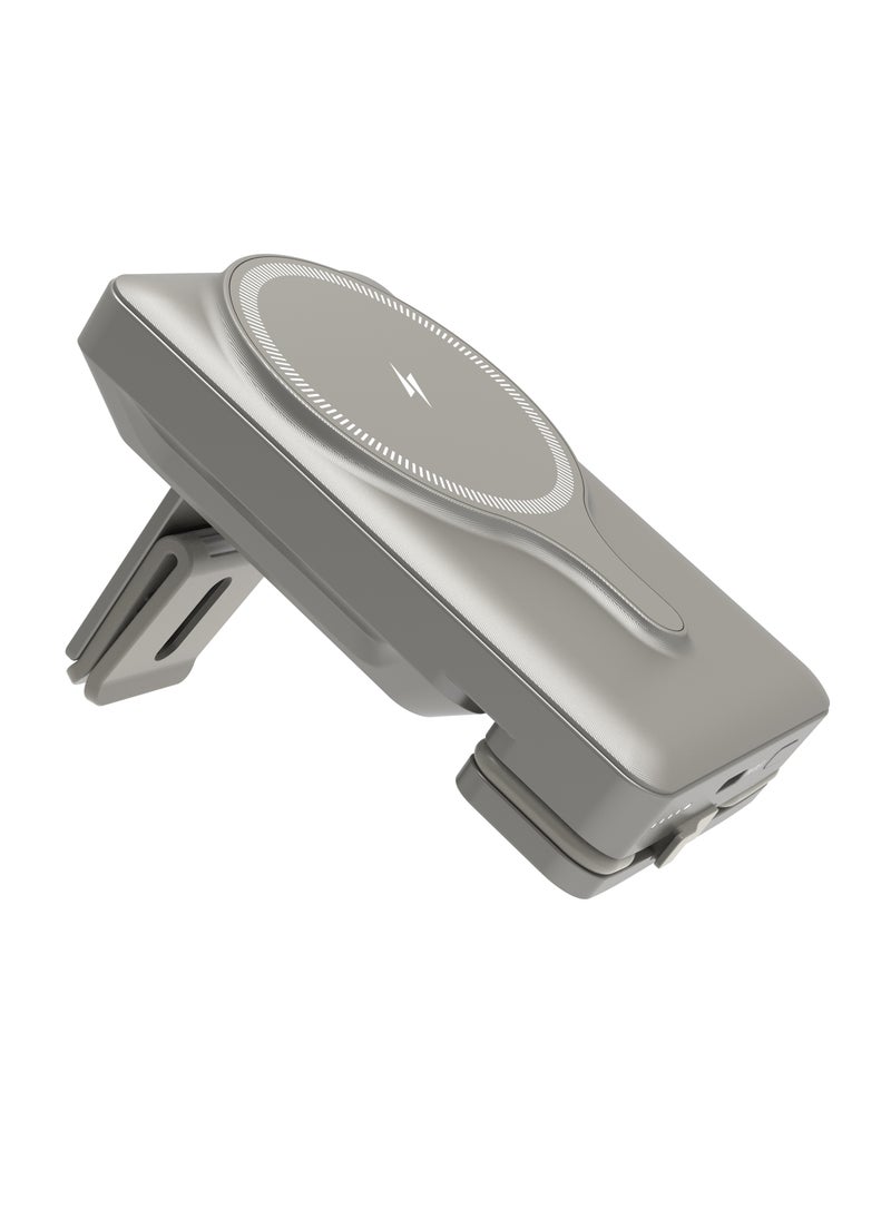 Powerology - 5000mAh Power Bank MagSafe Charging Air-Vent Mount/ 20W Power Delivery- Titanium - Image 1