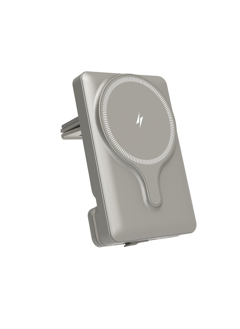 Powerology - 5000mAh Power Bank MagSafe Charging Air-Vent Mount/ 20W Power Delivery- Titanium - Image 1